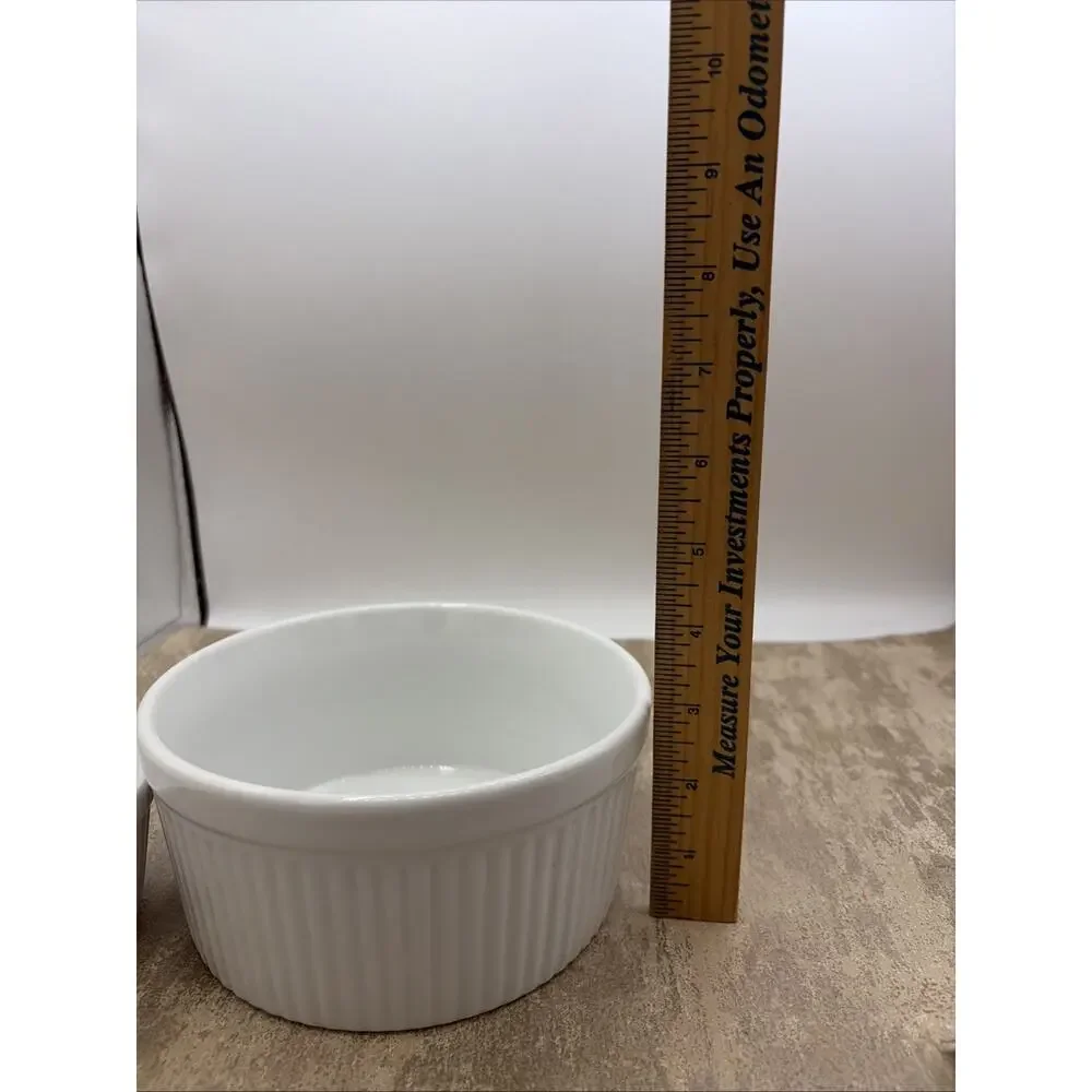 White Ceramic Ribbed Design Bowls 4” & 6” From Brazil & Portugal Oven/Dishwasher